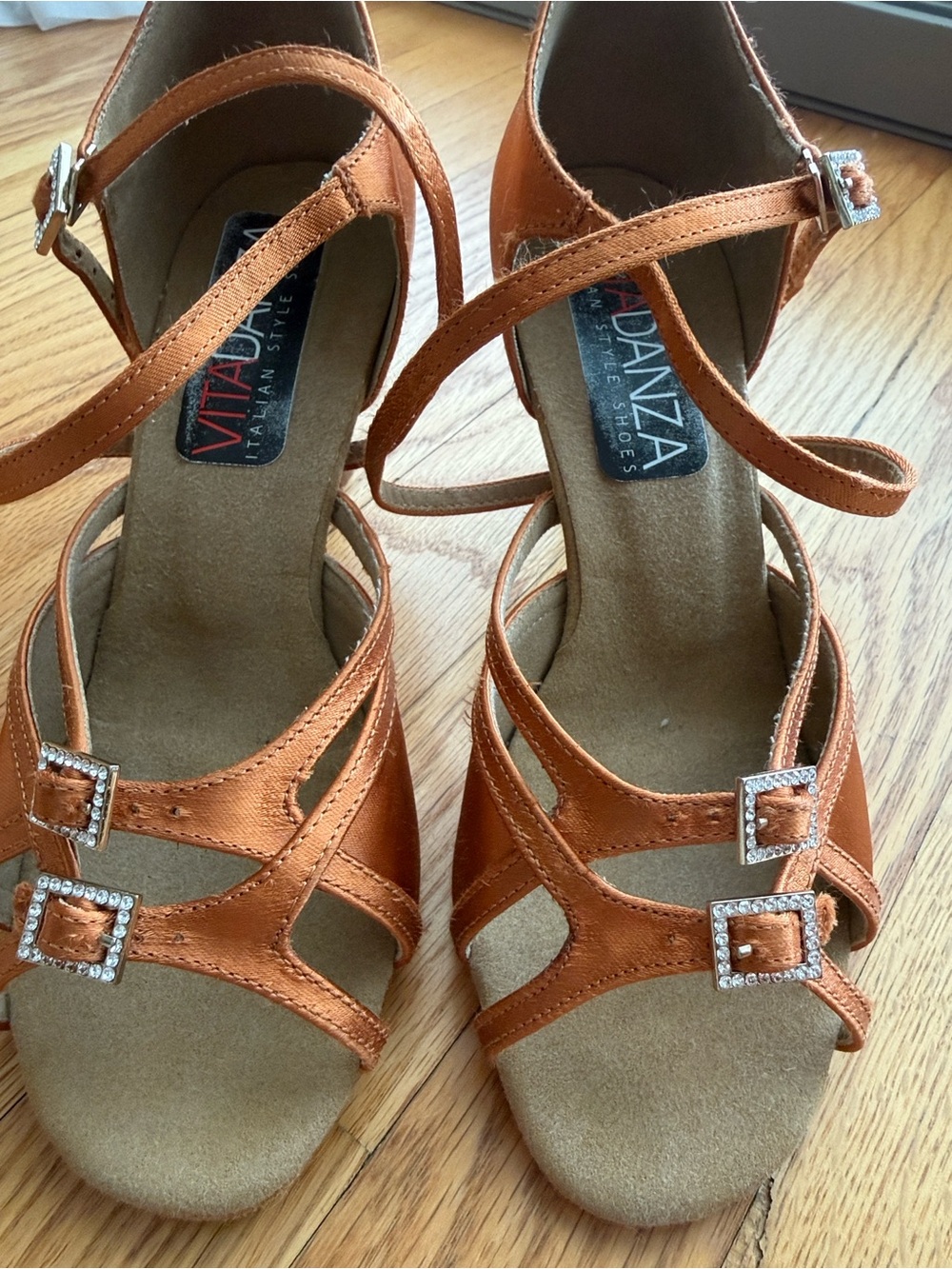 Women's Satin professional Ballroom Dance Sandals in Copper